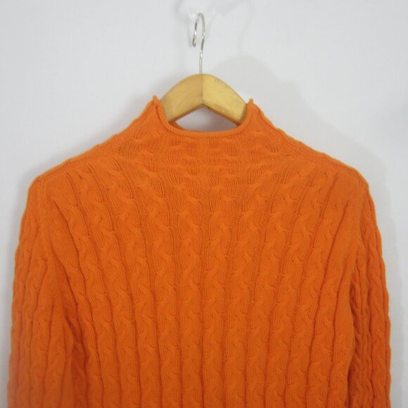 Unbranded Womens L Orange Peruvian Pima Cotton LS Cable Knit Mock Neck Sweater - Picture 5 of 10